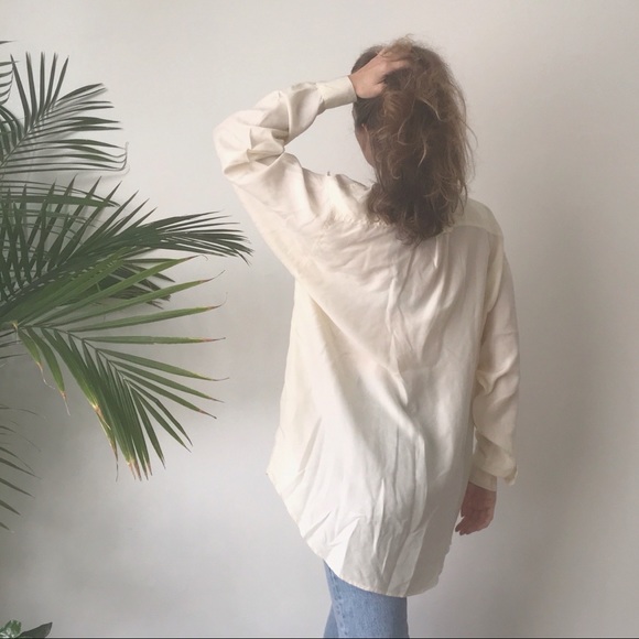 Vintage • 100% Silk Cream Button Down Blouse - Picture 3 of 5